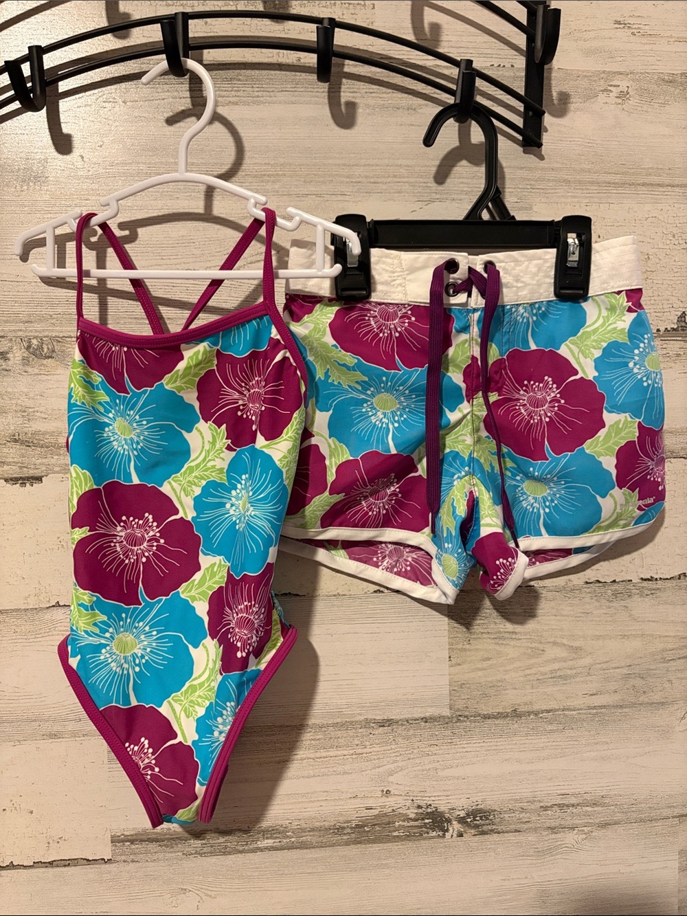 Patagonia Girls' Floral Swim One-Piece - Blue, Magenta & Lime